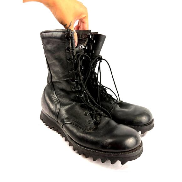 VTG Black Heavy Leather Military Combat Boots 7-88 90s Mens Size 10 R Grunge - Picture 1 of 16